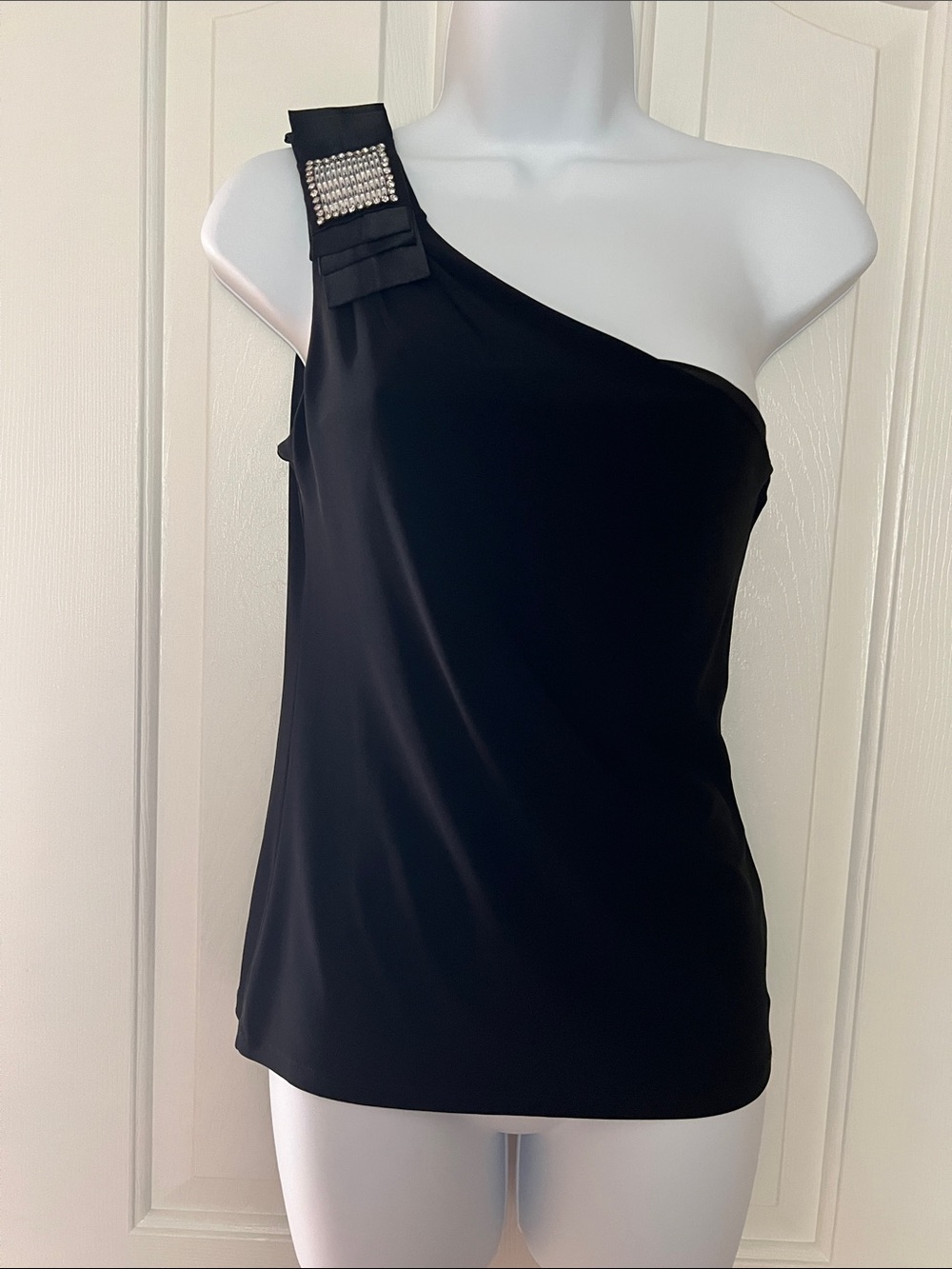 WHBM Black One-Shoulder rhinestone Embellished Women's Top